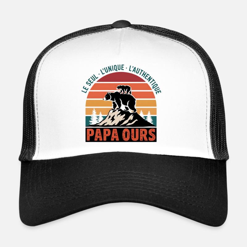 Papa Ours - Le Seul, L'unique, L'authentique - Casquette trucker  - blanc/noir