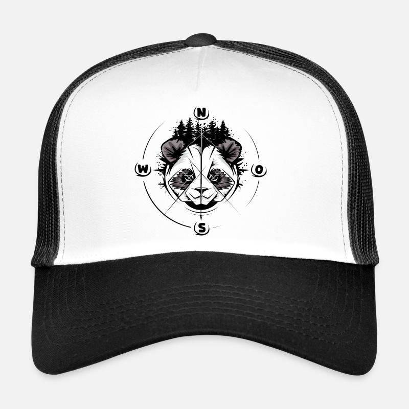 Panda Wald Kompass Koala Tattoo comic cartoon Logo - Trucker Cap - Weiß/Schwarz