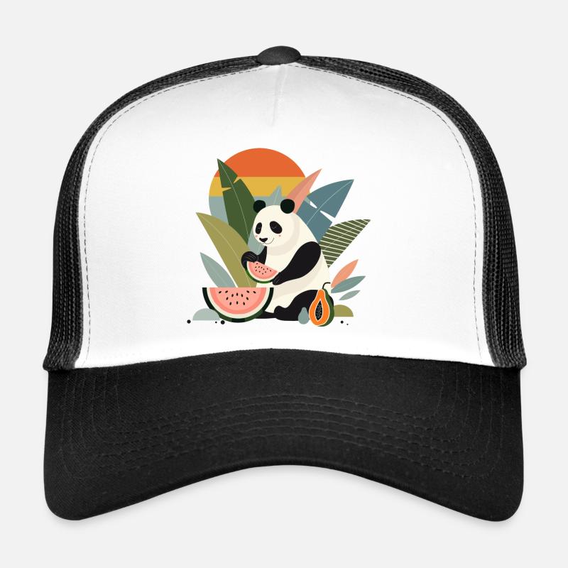 Panda with exotic plants and fruits Trucker Cap