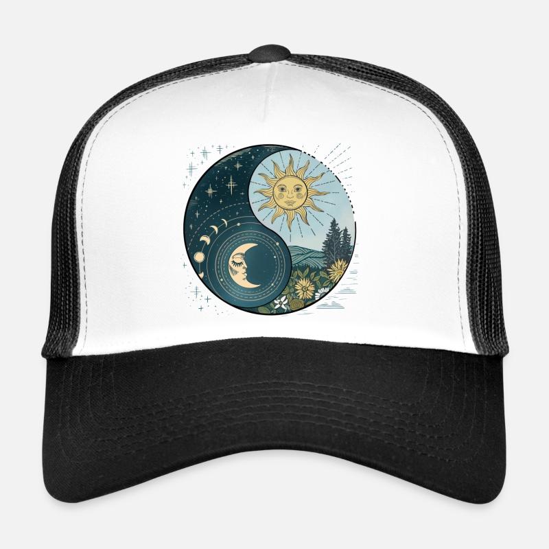 Yin Yang Soleil et Lune Harmonie Céleste - Casquette trucker  - blanc/noir