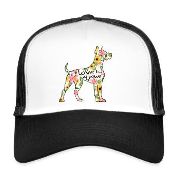 Deutsche Dogge Hund Liebe hat 4 Pfoten - Trucker Cap - Weiß/Schwarz - Vorne