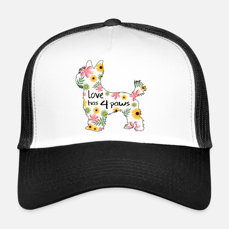 Yorkshire terrier chien avec des fleurs - Casquette trucker  - blanc/noir