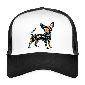 Chihuahua Hund mit Blumen und Herzen - Trucker Cap - Weiß/Schwarz - Vorne