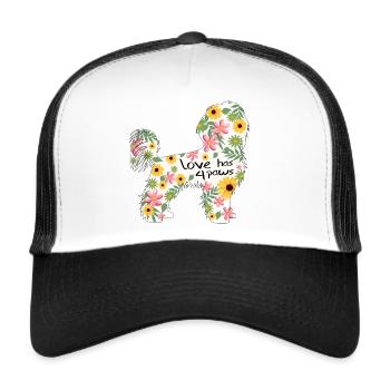 Malteser Hund mit Blumen und Herzen - Trucker Cap - Weiß/Schwarz - Vorne