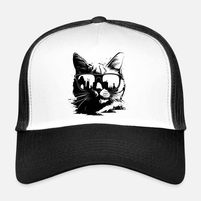 Chat avec des lunettes de soleil Casquette trucker 