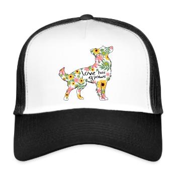 Border Collie Hund mit Blumen - Trucker Cap - Weiß/Schwarz - Vorne