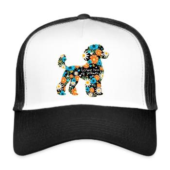 Poodle Hund und Blumen - Trucker Cap - Weiß/Schwarz - Vorne