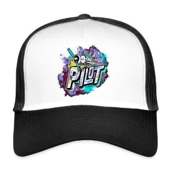 Pilote d’ULM pilotant un avion motorisé - Casquette trucker  - blanc/noir - Devant