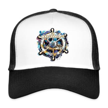 Permis de bateau Capitaine Skipper - Casquette trucker  - blanc/noir - Devant