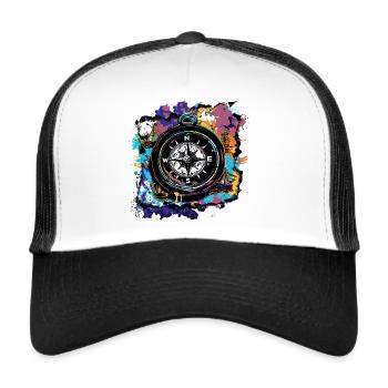 Boussole de bateau de capitaine - Casquette trucker  - blanc/noir - Devant