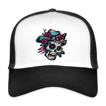 Crâne Neon Muertos - Casquette trucker  - blanc/noir - Devant