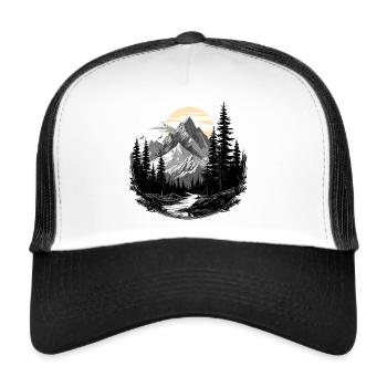 Paysage naturel Montagnes Forêt Soleil - Casquette trucker  - blanc/noir - Devant