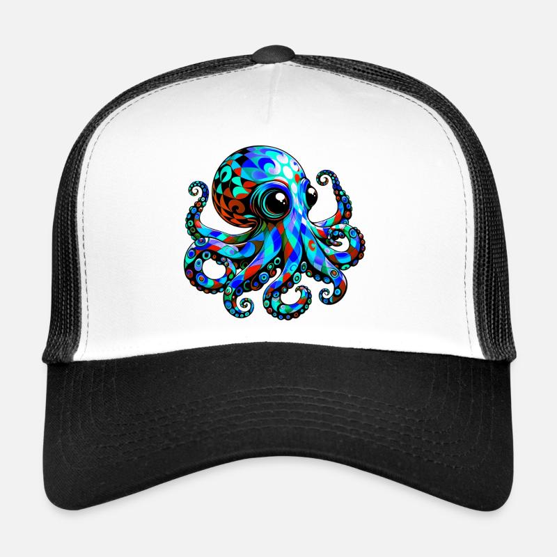 Pieuvre - Casquette trucker  - blanc/noir