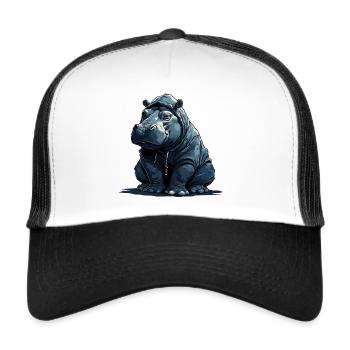 hippopotamus hippo with clothes - Trucker Cap - white/black - Front