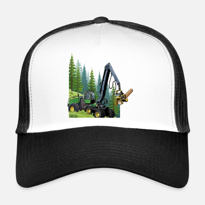 Harvester, Holzvollernter im Wald - Trucker Cap - Weiß/Schwarz