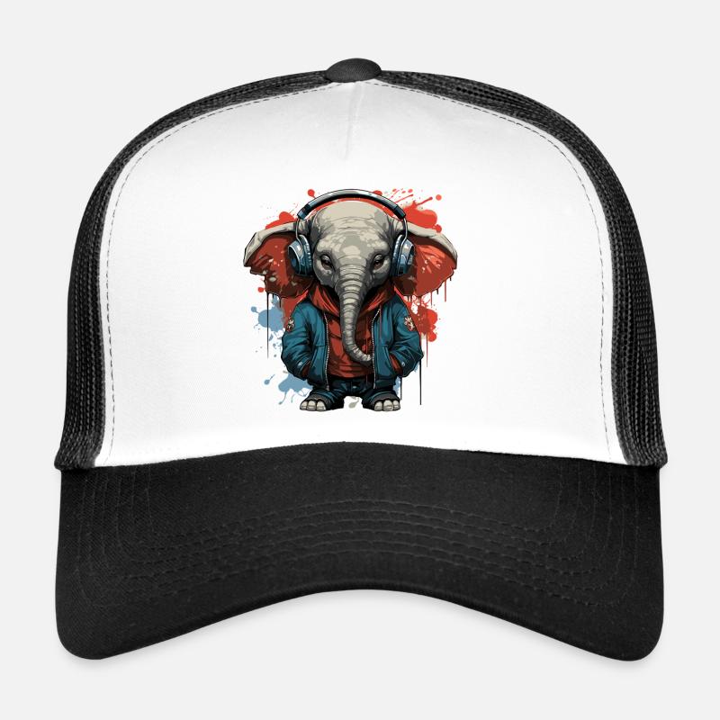 Elefant musikalisch Kopfhörer - Trucker Cap - Weiß/Schwarz
