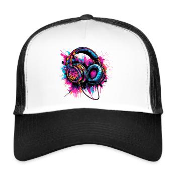 Kopfhörer neon musiker dj - Trucker Cap - Weiß/Schwarz - Vorne