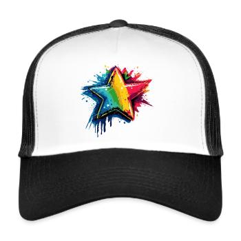Star Rainbow Motif - Trucker Cap - white/black - Front