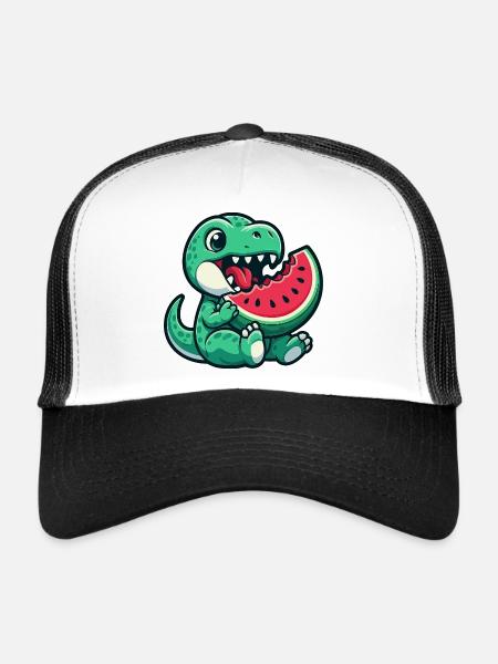 Dino T-Rex avec plaisir aux fruits d’été à la pastèque - Casquette trucker  - blanc/noir - Devant