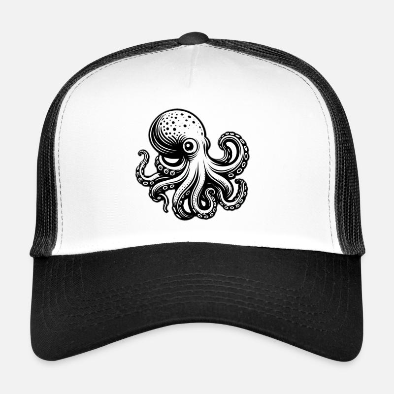 Pieuvre Pieuvre en noir et blanc Casquette trucker 