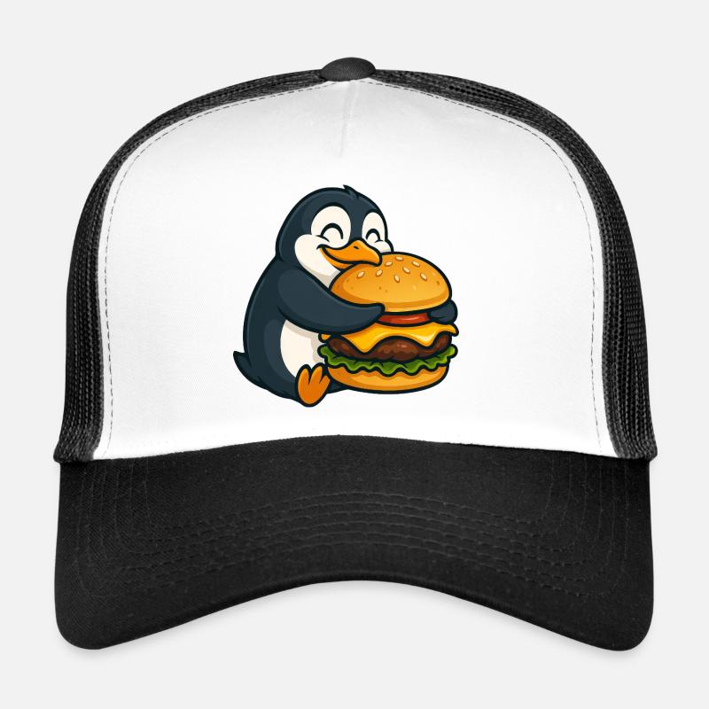 Cute Penguin Cheeseburger Fast Food Love Trucker Cap