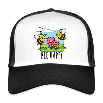 Abeille Abeilles heureuses dans la prairie fleurie - Casquette trucker  - blanc/noir - Devant