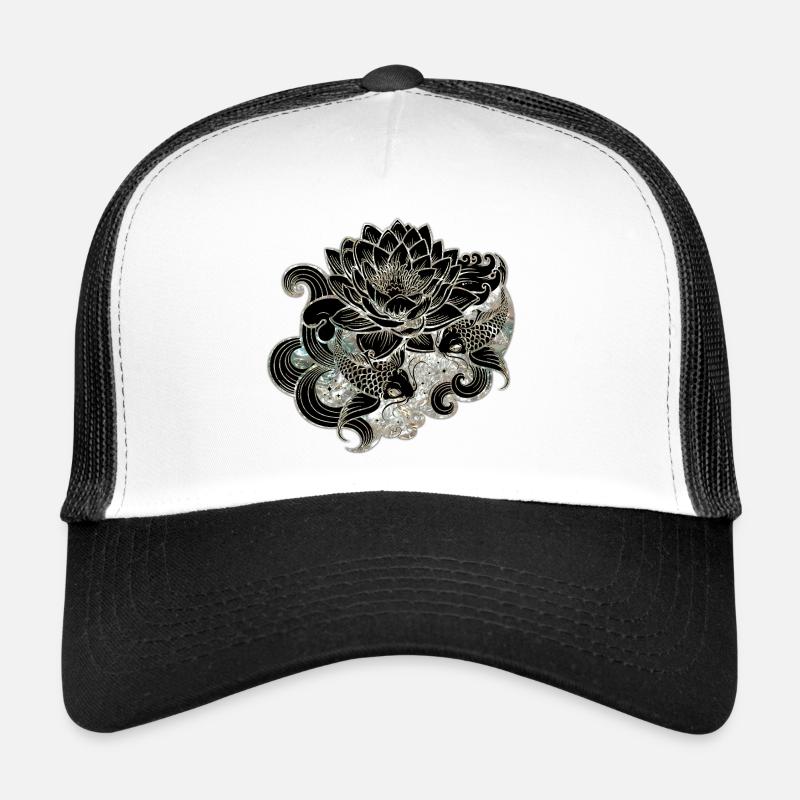 Koi et fleur de lotus dans le style yin yang Casquette trucker 