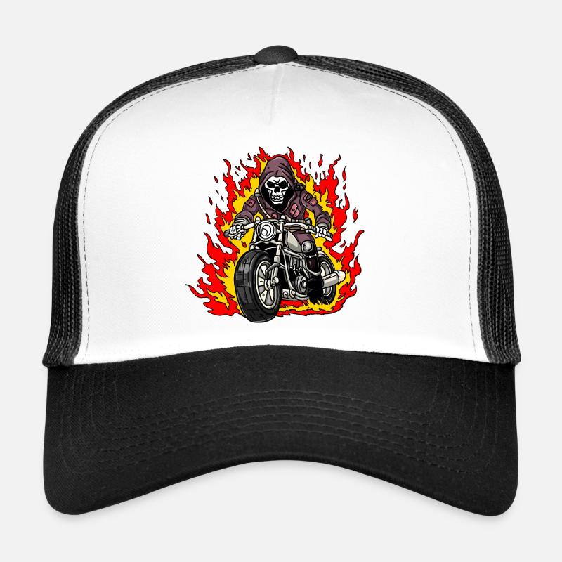 Skeleton Motorcyclist Trucker Cap