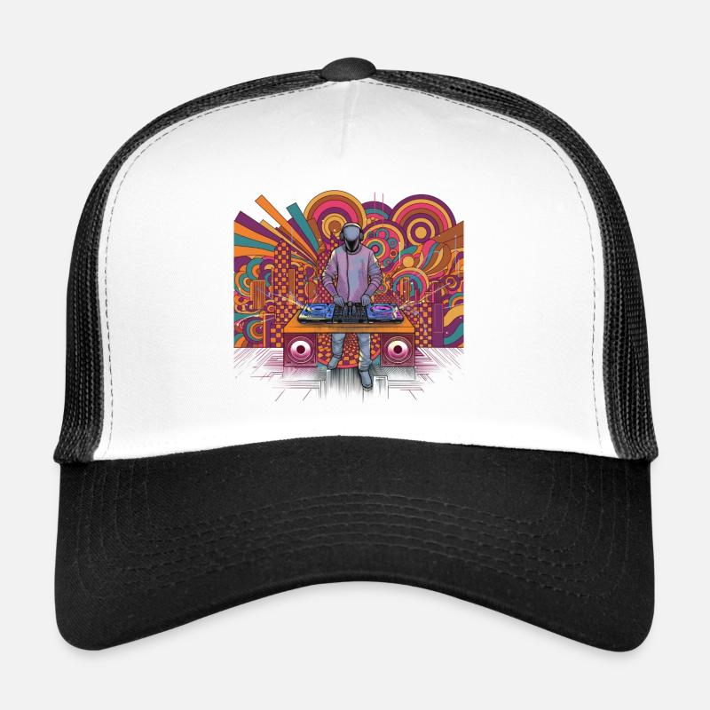 Futuristischer DJ im psychedelischen Hintergrund Trucker Cap