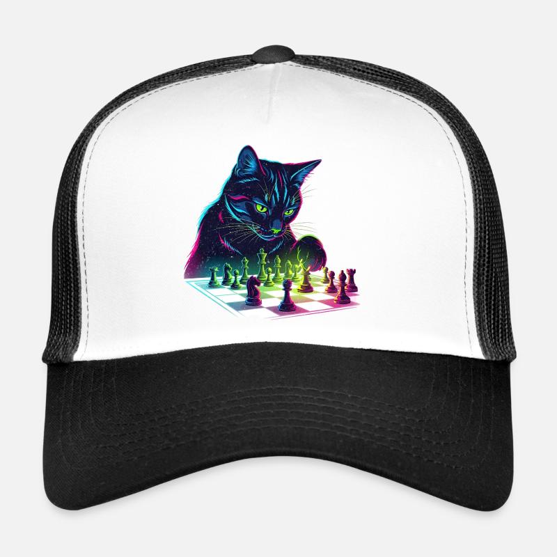 Motif d'échecs chat noir néon Casquette trucker 