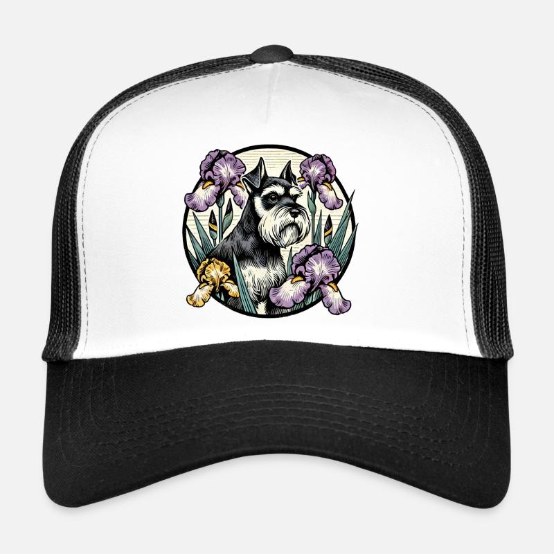 Scholarly Schnauzer Floral Portrait Trucker Cap