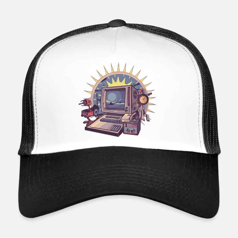 Futuristischer Computer mit Retro-Elementen - Trucker Cap - Weiß/Schwarz