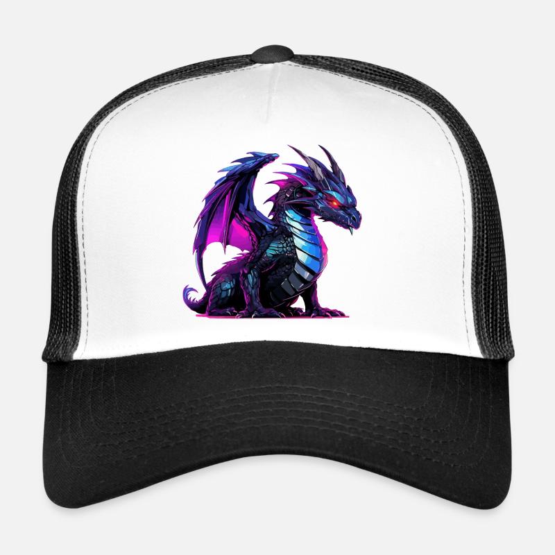 Neon dragon illustration on black Trucker Cap