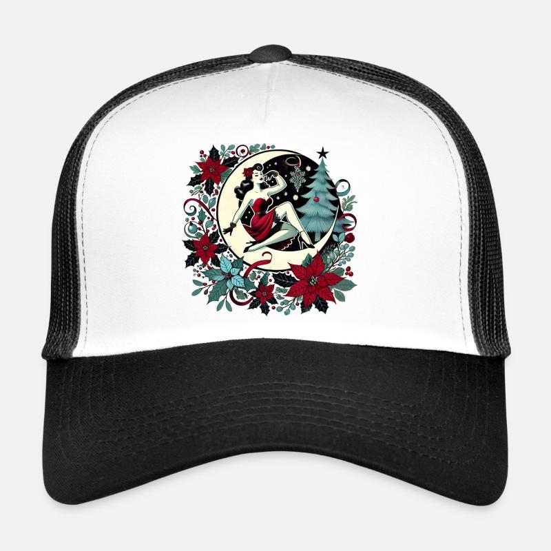 Moonlit Pinup Christmas Wreath Trucker Cap