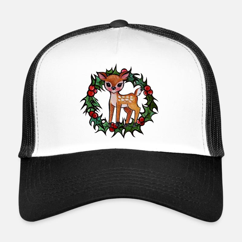 Fawn in Holly Wreath Trucker Cap
