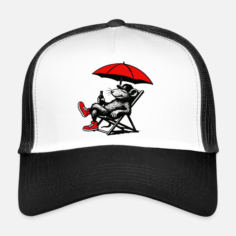Ratte mit Sonnenschirm Relax - Trucker Cap - Weiß/Schwarz