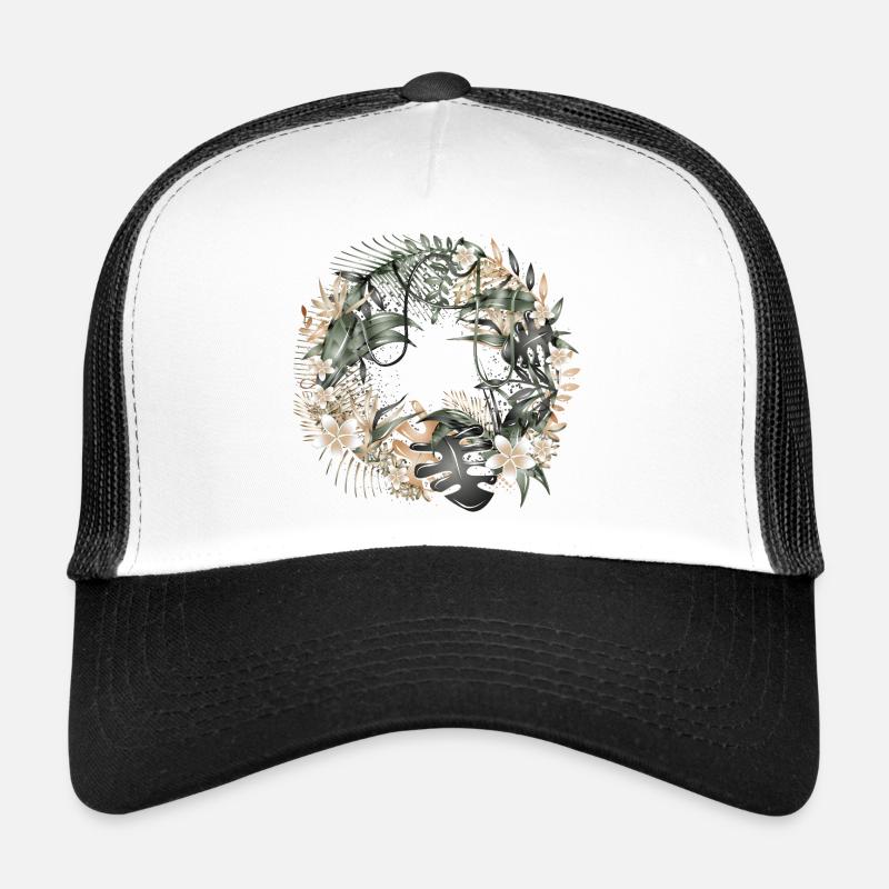 Exotischer Dschungelkranz mit tropischen Blättern - Trucker Cap - Weiß/Schwarz