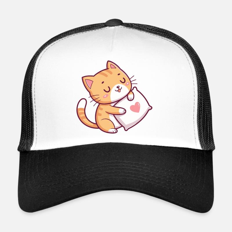Cuddly Cat on Heart Pillow Trucker Cap