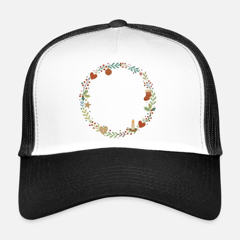 Couronne de feuilles de Noël illustrée avec décoration Casquette trucker 
