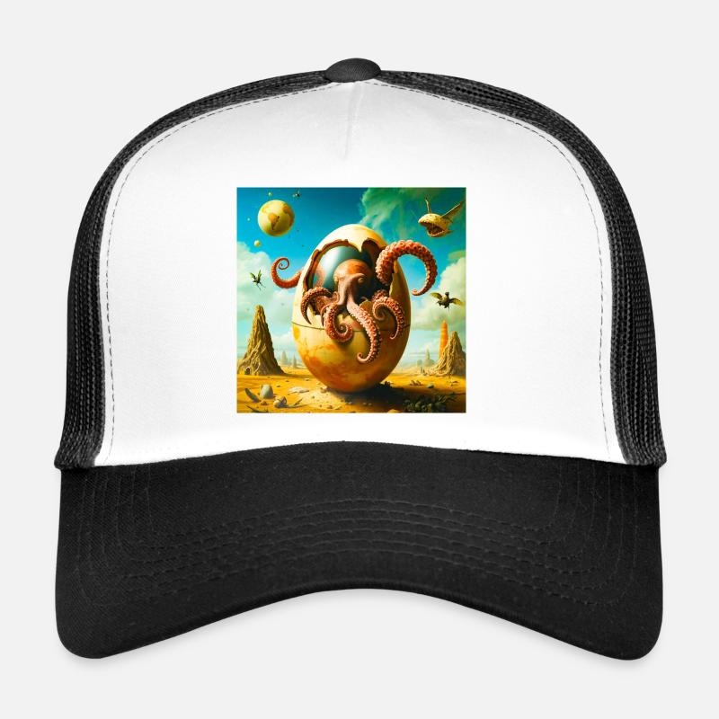 Oktopus-Ei in Desert Odyssey - Trucker Cap - Weiß/Schwarz