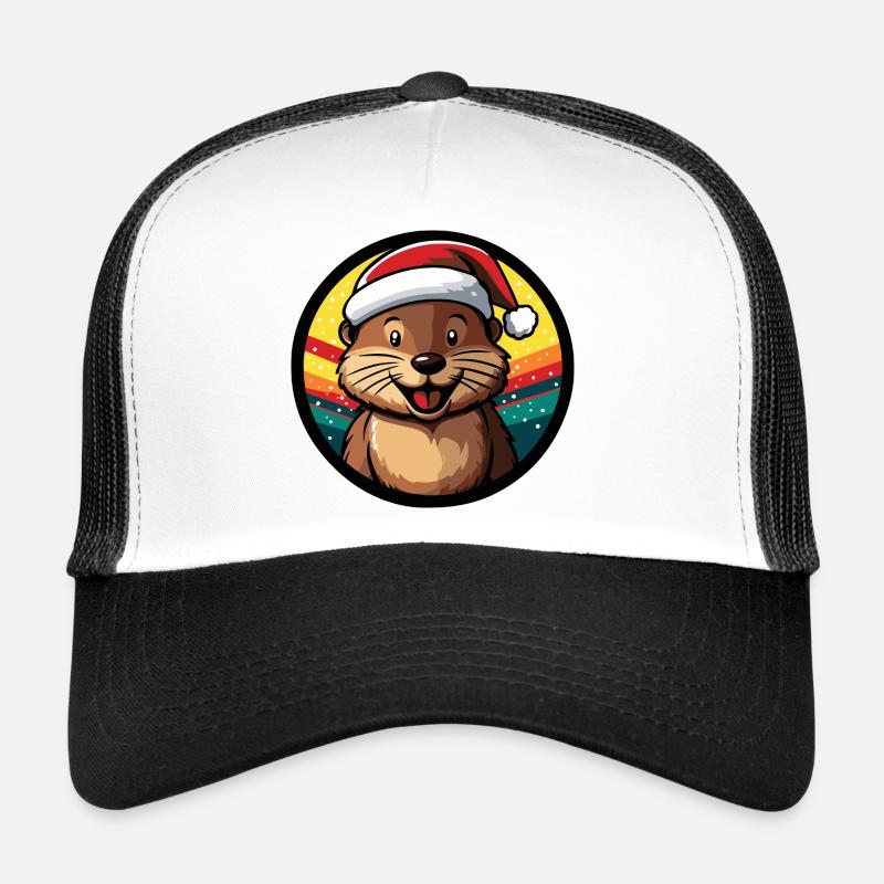 Winter otter in Santa hat - Trucker Cap - white/black