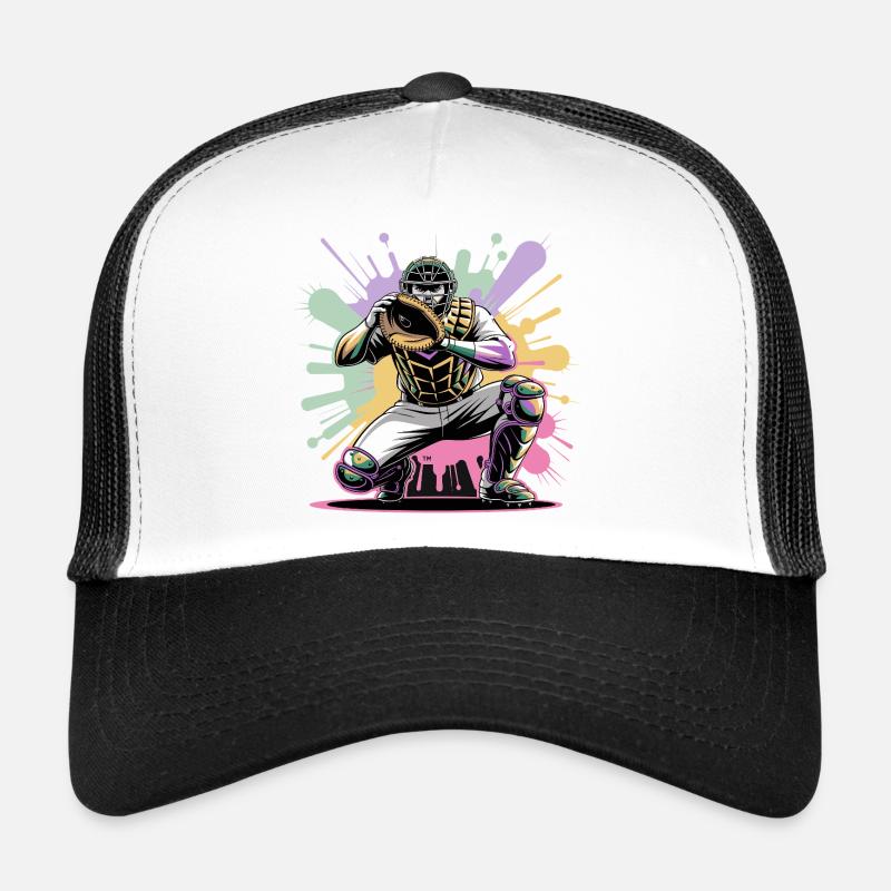  Baseball Catcher mit Maske Bunte Splash Farben Trucker Cap