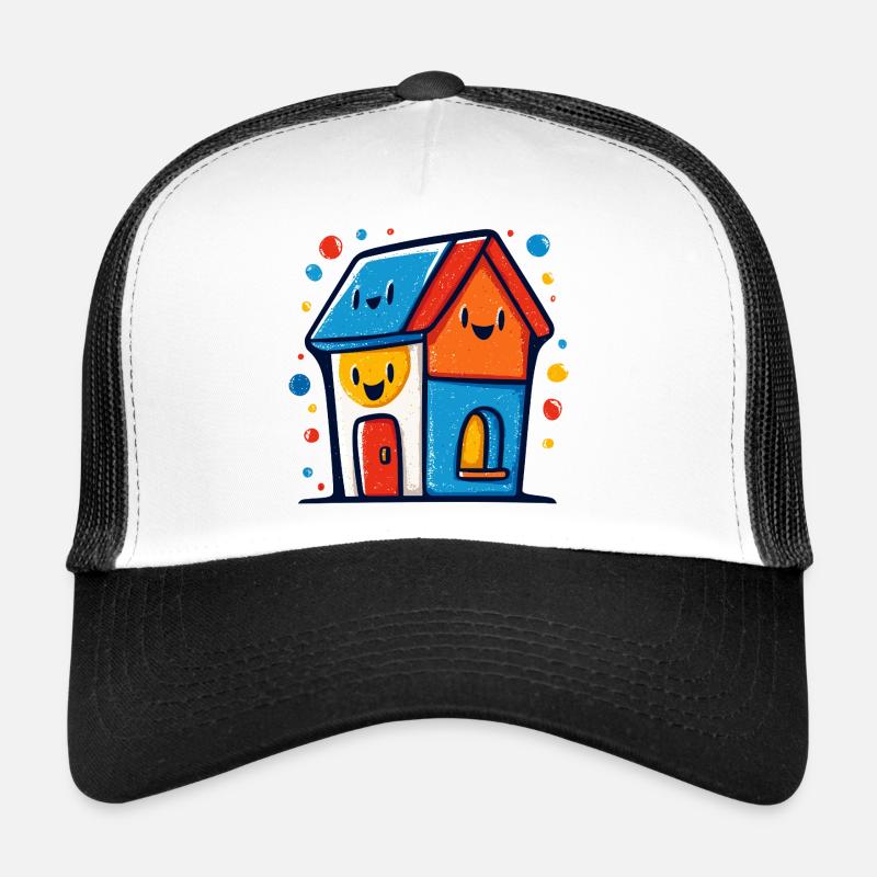 Trio de maison coloré avec des visages souriants Casquette trucker 
