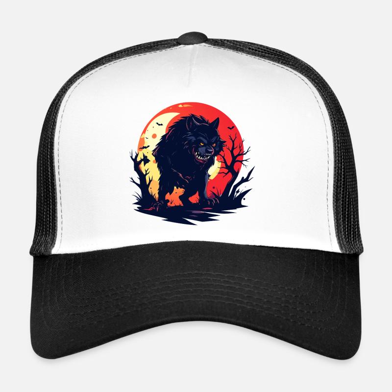 evil moon wolf werewolf in gloomy moonlight Trucker Cap