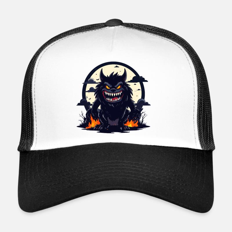 Monstre Loup-Garou de Nuit Clair de Lune avec Flammes de Feu Casquette trucker 