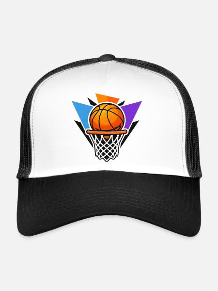 Illustration graphique du dunk avec balle de basket-ball - Casquette trucker  - blanc/noir - Devant