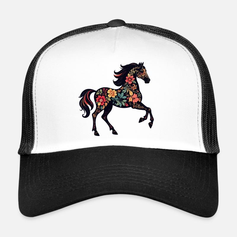 Blumenpferd Blumen Ornamente Pferd Silhouette Trucker Cap
