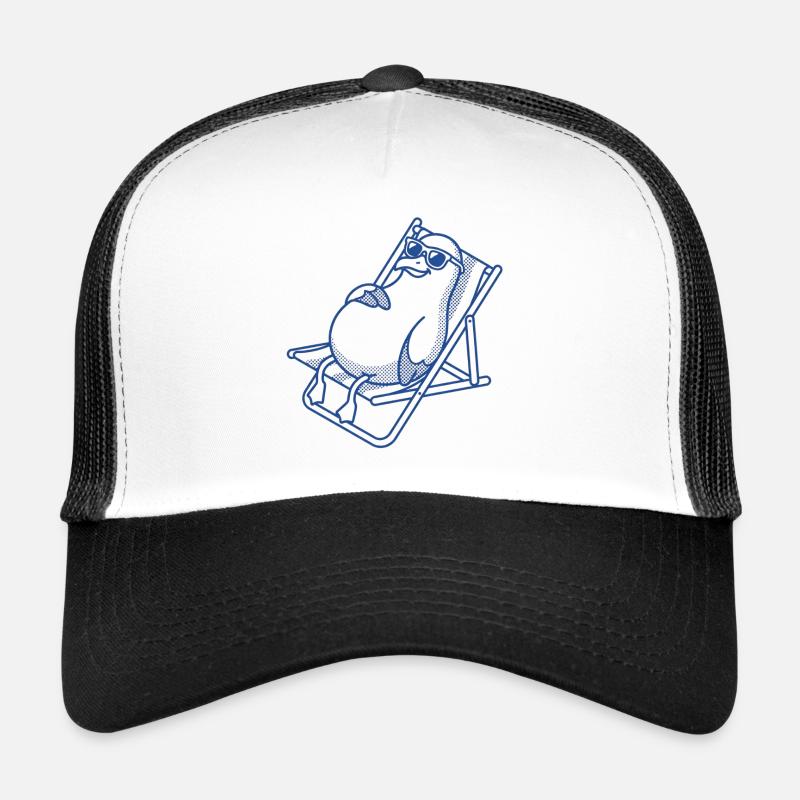 Penguin chills on bench Trucker Cap