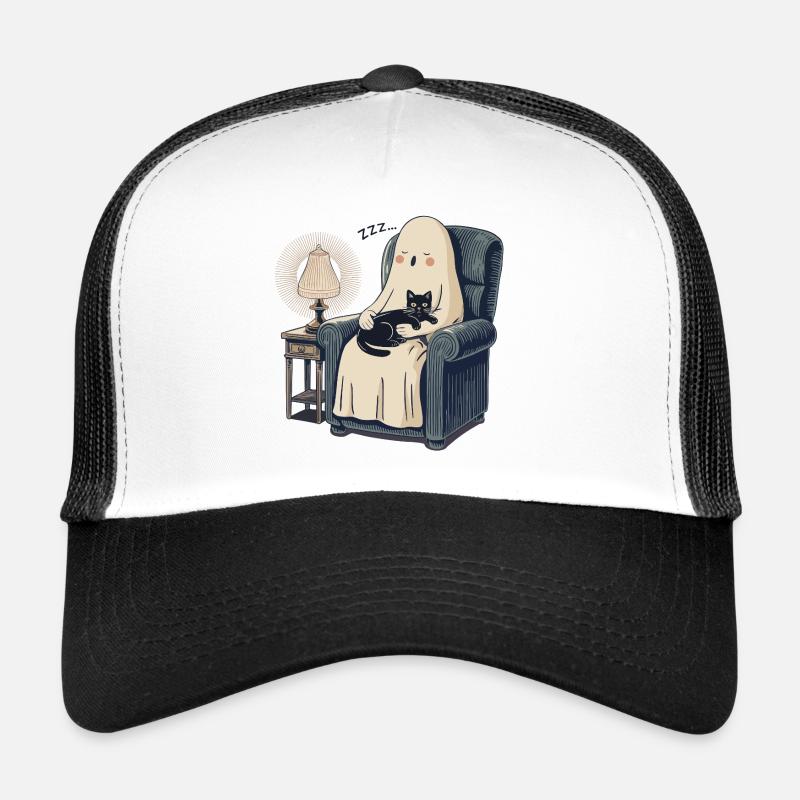 Void Cat Sleeping Ghost - Cozy Spooky Black Cat - Trucker Cap - white/black