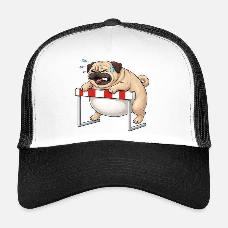 Pug Over Hurdle Ironic Hurdle Running Saying Trucker Cap
